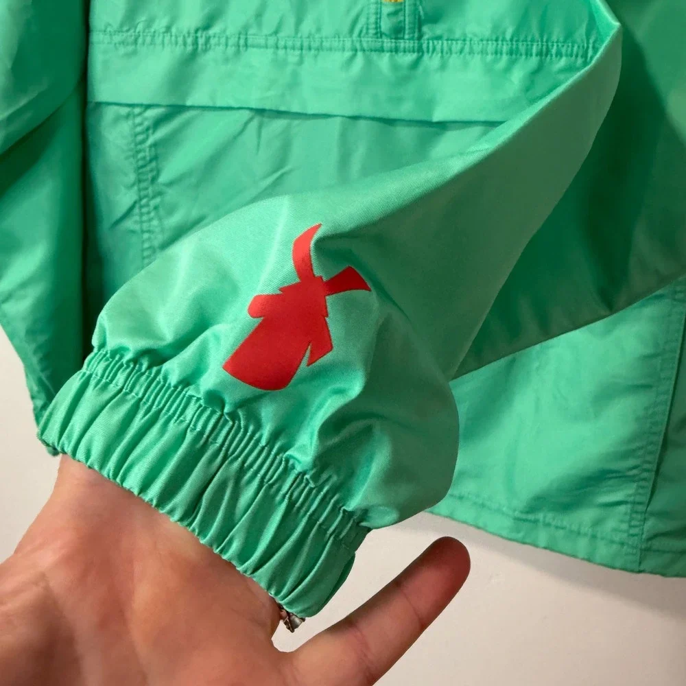 Dutch Bros‎ Unisex Windbreaker Jacket Medium Green Excellent Half Zip Hooded